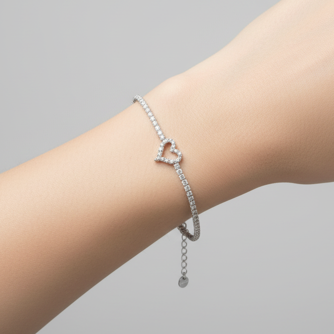 Diamond Heart Armband Silber