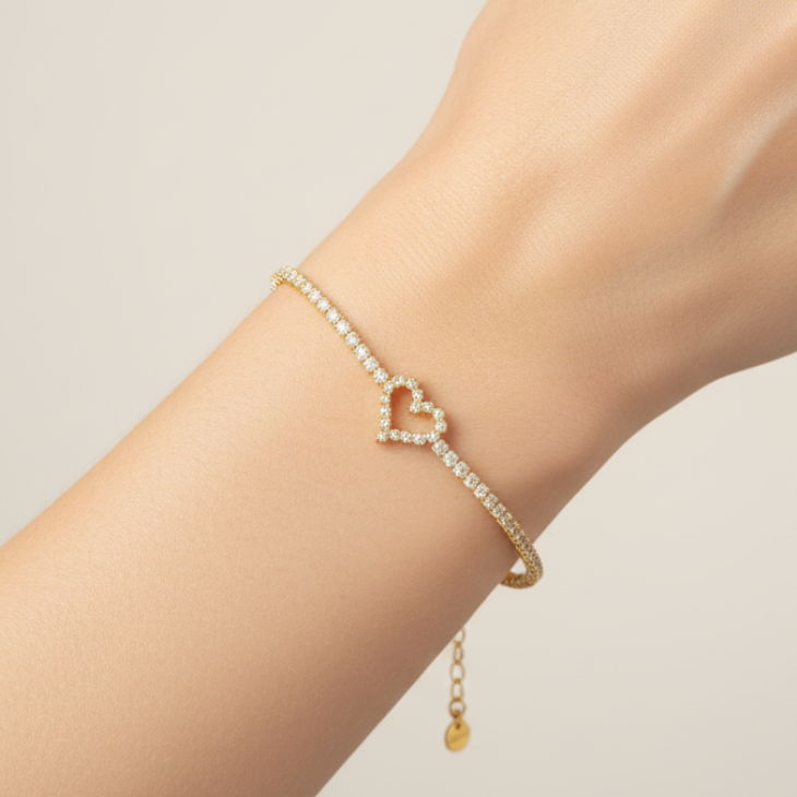 Diamond Heart Armband Gold